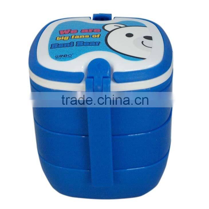 Square shape four layer plastic lunch box with handle,BPA free