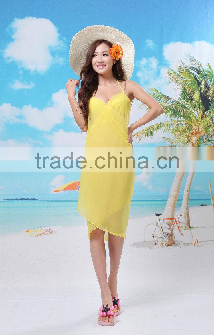 Cheap Chiffon Hot Sexy Girl Wrap Front Summer Cover Up Beach Dress Towel Swimwear