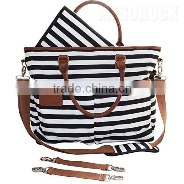 Stylish Canvas Baby Diaper Bag with Changing Pad Diaper Tote Bag