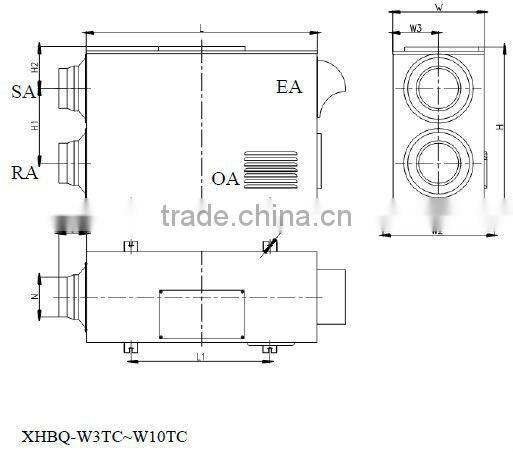 Recovered air ventilation wall hung recuperator with fresh air intake