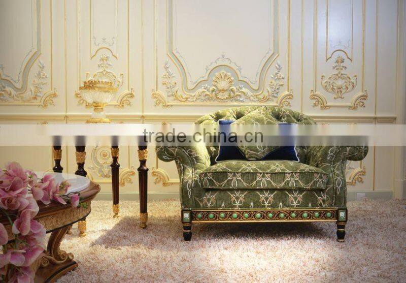 Luxury French Design New Classic Navy Fabric Sofa/ Elegant Palace Hand Carved Wooden Living Room Furniture Sofa Set