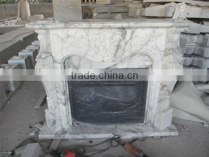 Italian Arabescato White Marble Fireplace Mantel Surrounding With Remote Control Insert