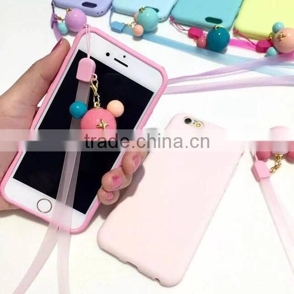 2016 new arrival macaron minimalist style TPU protective phone case with rope for iphone 5 6 plus