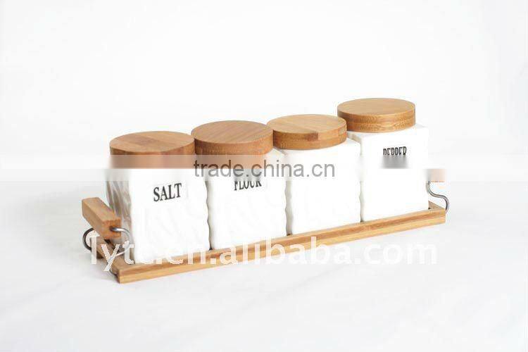 4pcs ceramic canister set with Bamboo