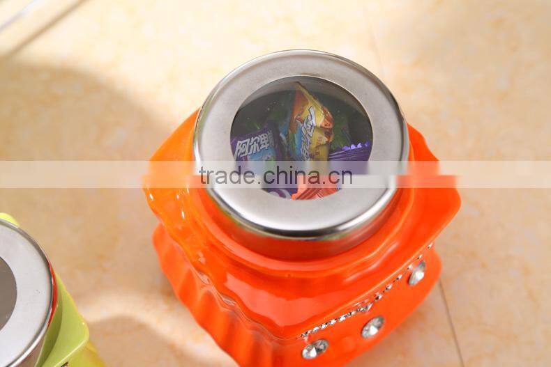 ceramic canister set with stainless metal stand