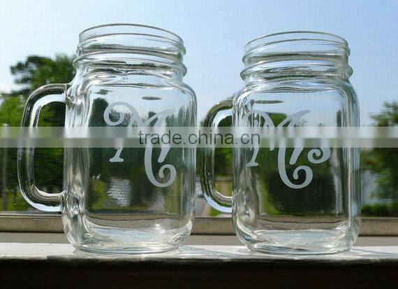 hot sale 480ml 16oz Etched Glass Mason Jars
