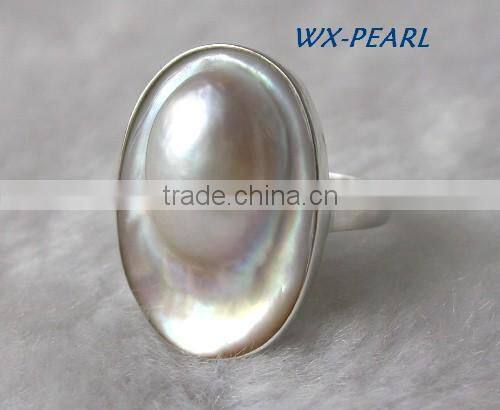 fashion lady pearl ring silver golden ring tahitian pearl ring