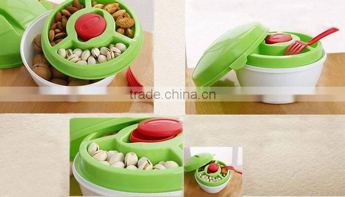 high quality kitchen product wholesale plastic salad bowl with lid and fork
