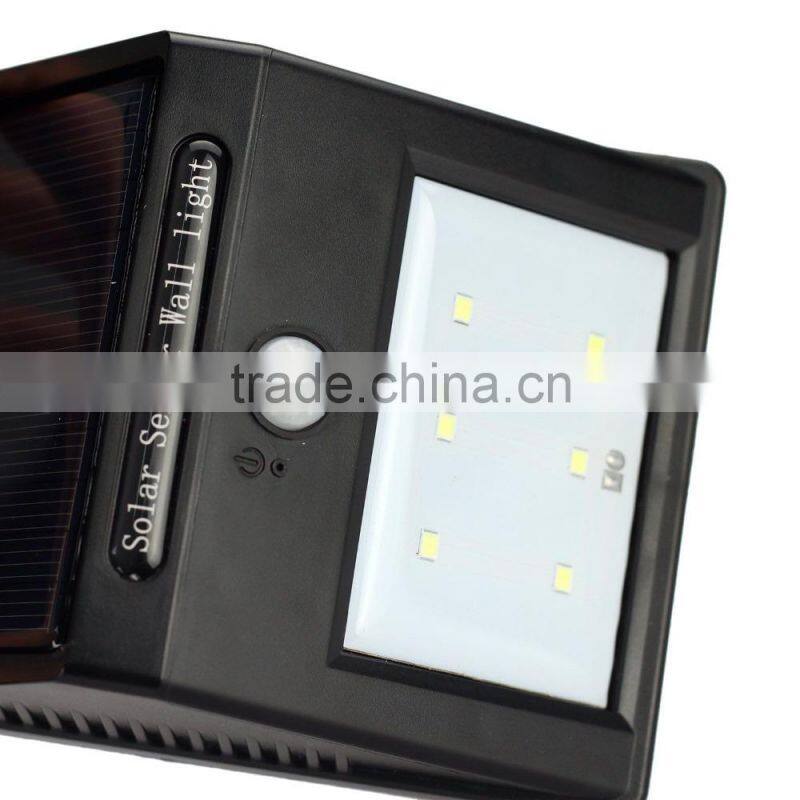 6LED Solar Power PIR Motion Sensor Wall Light Outdoor Waterproof Garden Lamp