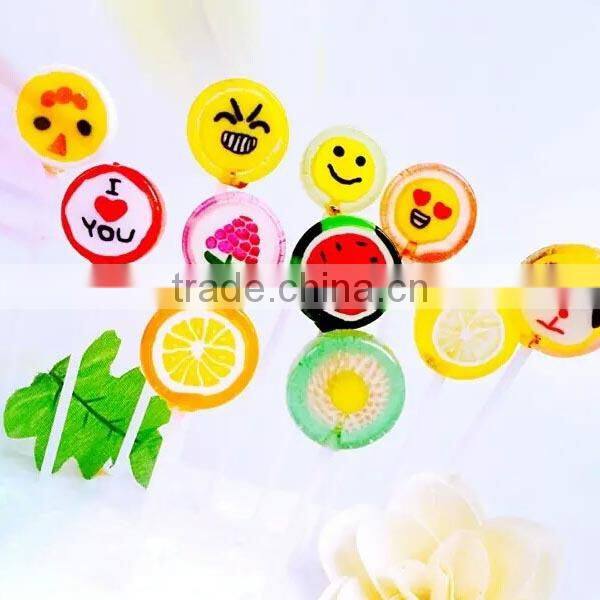 OEM Pictures Sweet Fruit Sliced Flat Lollipop Hard Candy