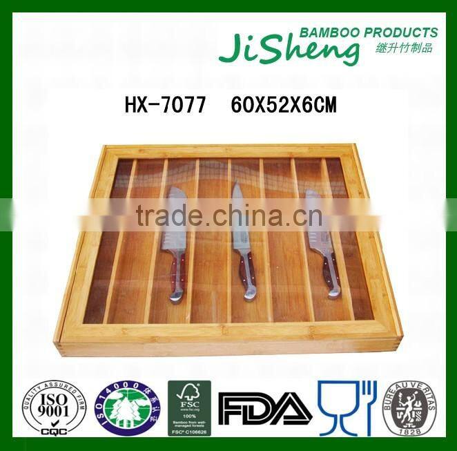 Wholesales Home Storage Bamboo Knife Organizer Box With Clear Cover