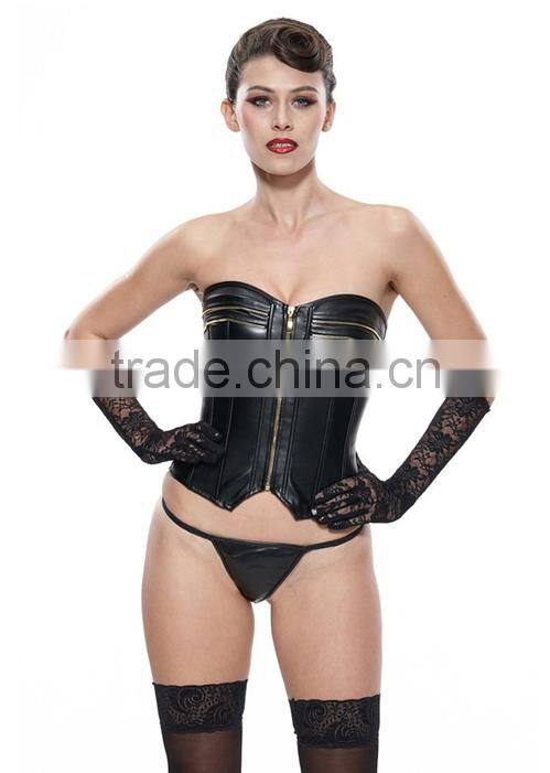 2015 Best Sale High Quality Plus Size Leather Steel Boned Waist Training corset