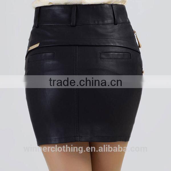 Top fashion fake leather deisgn sexy girls tight skirts with back pockets