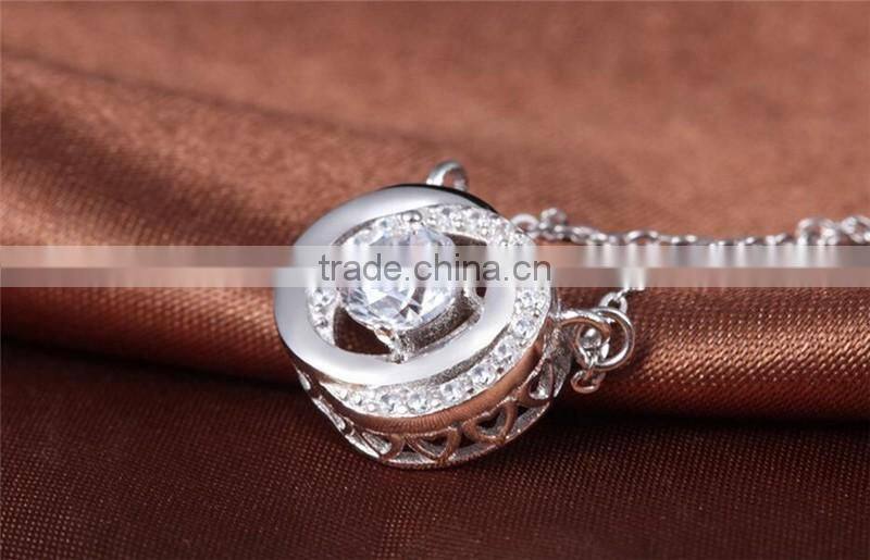 2017 New Design 925 Sterling Silver Double Rings Pendant Necklace