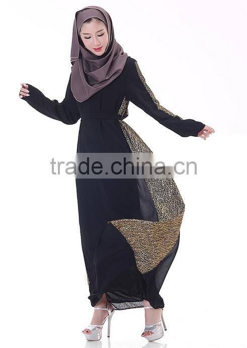 long sleeve maxi chiffon beaded muslim dress abaya