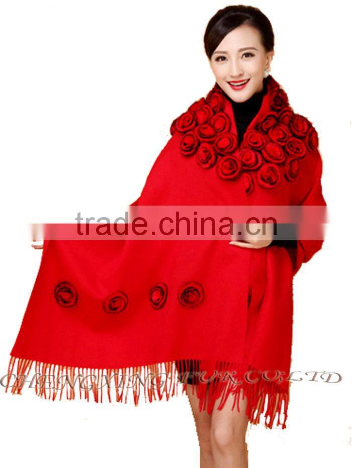 CX-B-P-37C Ladies Fashion Wholesale Cashmere Shawl With Fur