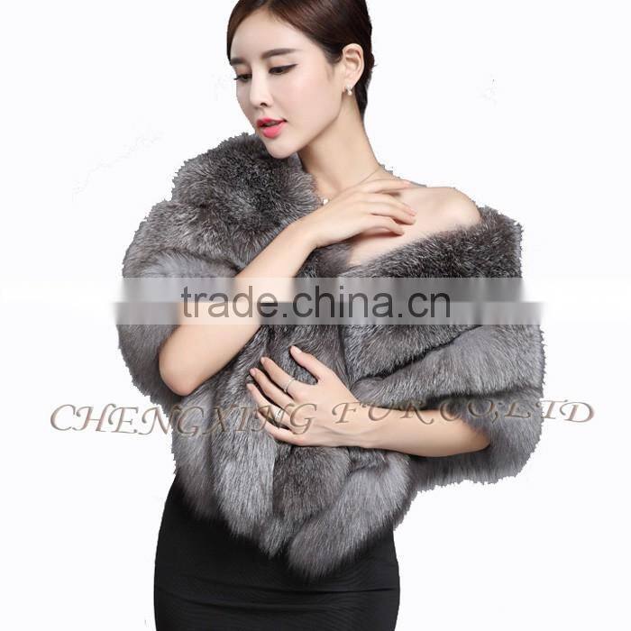 CX-B-133C Elegant 100% Real Fox Fur Cape And Stole Women Fur Shawl For Evening Dress