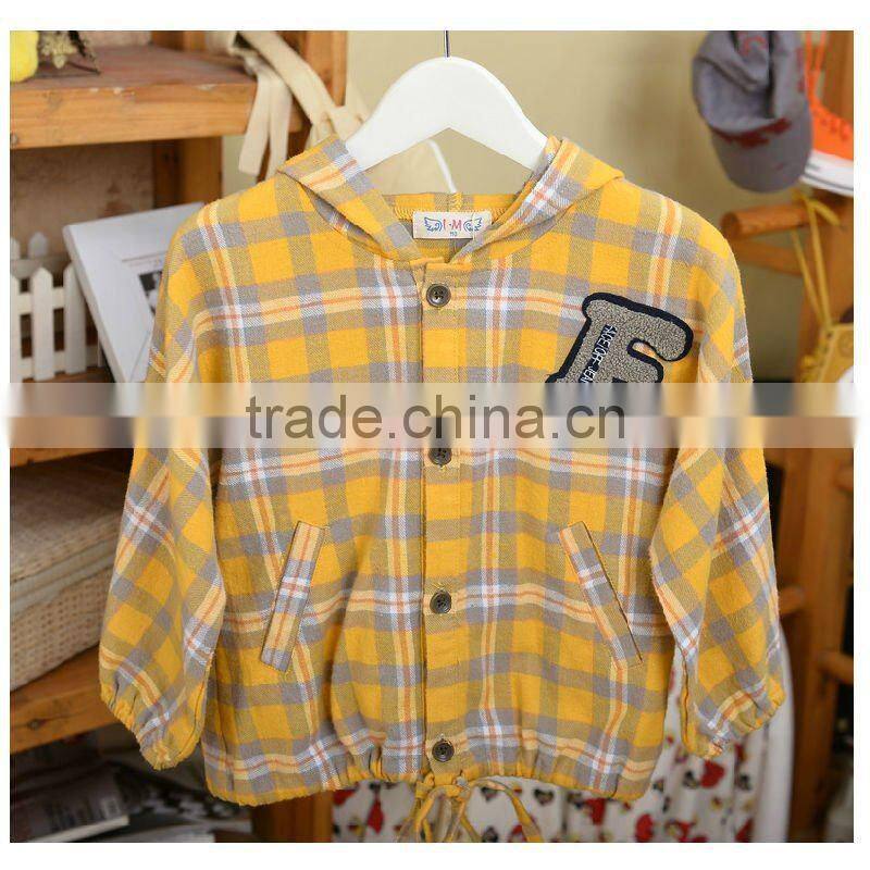 Hot Sale Little Girls And Boy Fashion Winter Yellow Check Pattern Coats