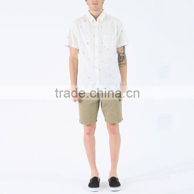 New fashion custom button up short sleeve white printed shirts for men