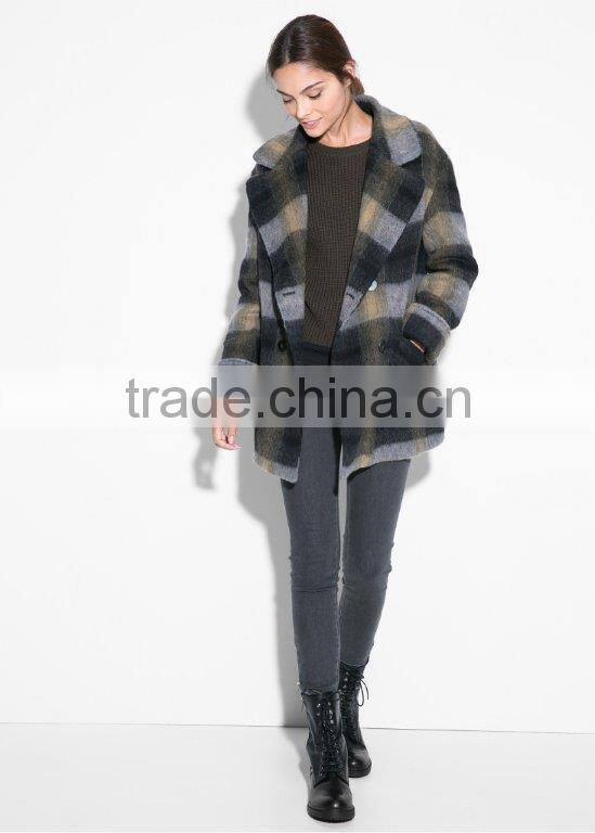 winter season check design lady coat
