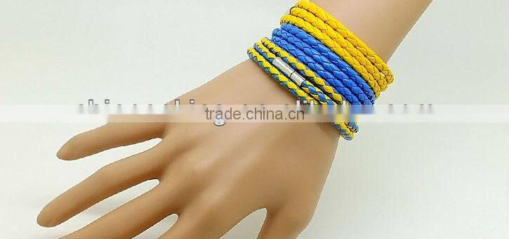 multi strand braided leather bracelet with magnetic clasp, unisex wrap leather bracelet, red-black color leather bracelet