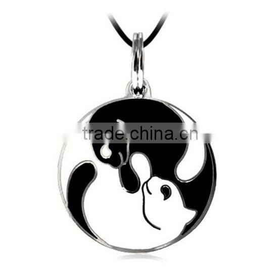 Unique Design Brass Cubic Zirconia Black&White Cat Heart Shape Pendant Couple Necklace