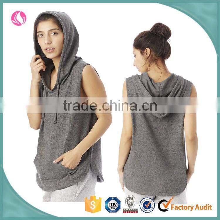 2016 ladies grey plain black oversized sleeveless pullover hoodies with hood
