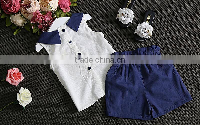 Wholesale Children Cotton and Linen Set Cute Girl Sleeveless Doll Shirt Shorts Two Piece