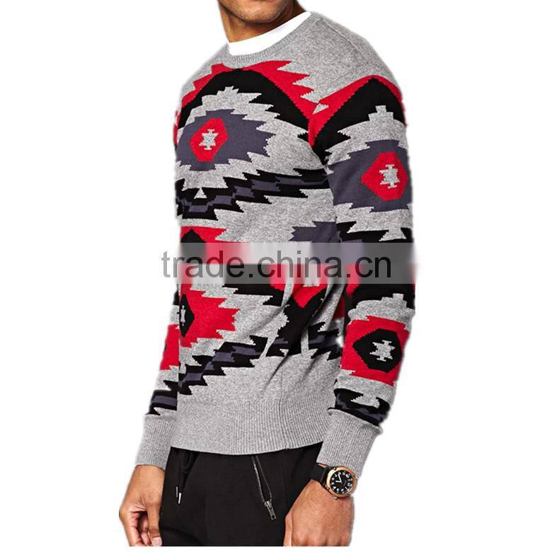 long sleeve round neck cotton pullover southwestern knitted pullover men sweater