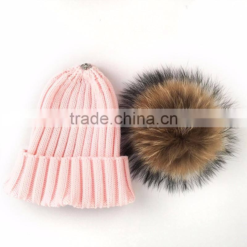 Myfur Premium Quality Natural Raccoon Fur Ball Attach Knitting Hat Wholesale