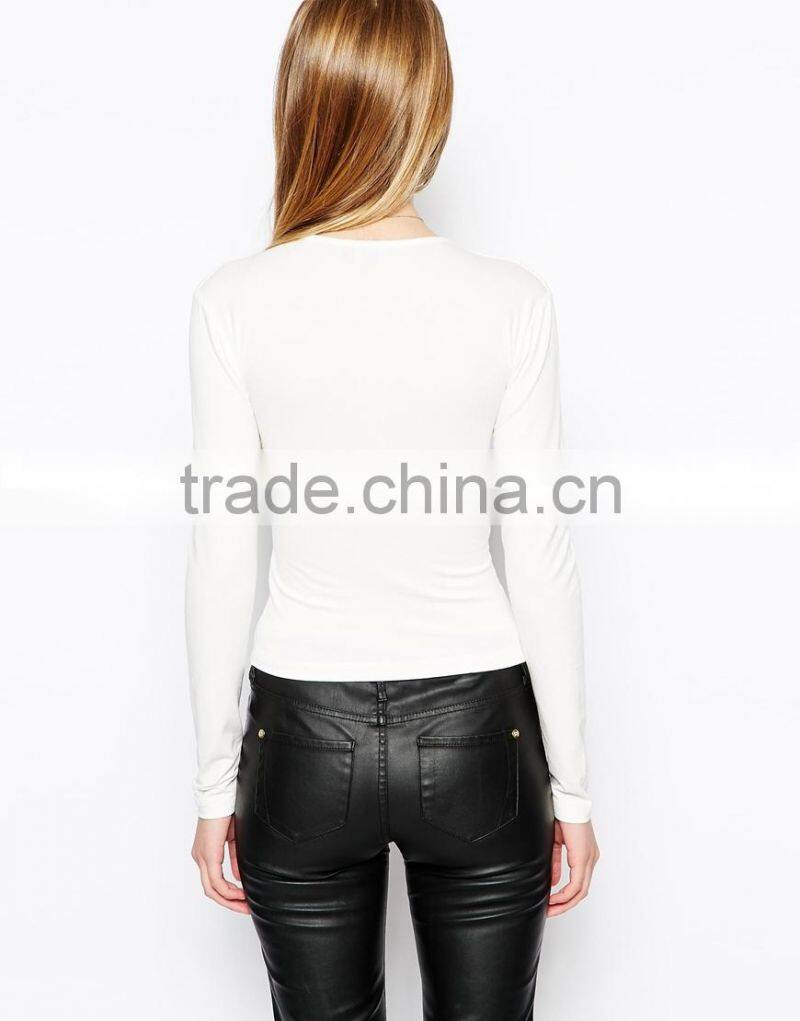 Crop Top with Long Sleeves and Deep PlungeChina products