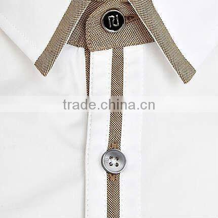 White contrast color trim long sleeve dress shirt