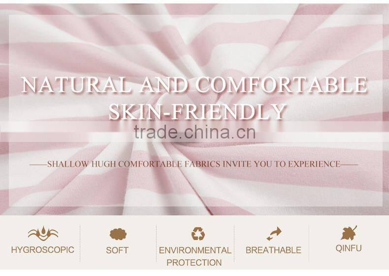 2017 Best Qianxiu Autumn Inner Home Women Lady Girl Cotton Long Sleeved Strip Chinese Women Nightgown