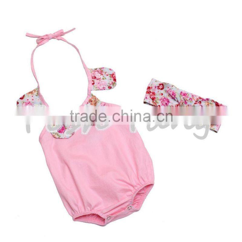 Wholesale Floral print romper hot selling costumes baby romper 100% cotton summer jumpsuit with headband