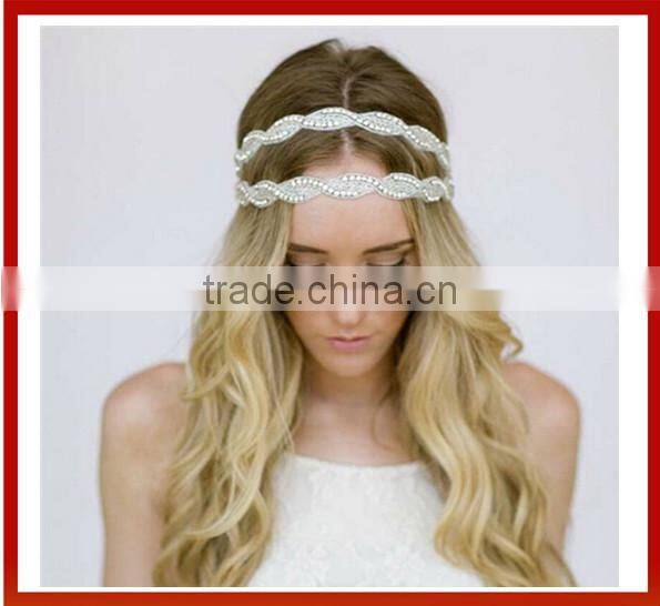 Bride Gold Crystal Beads Hair Band Elastic Headband Headmade Crystal Glass Beads Hair Band Girl Bridal Pearls Beads