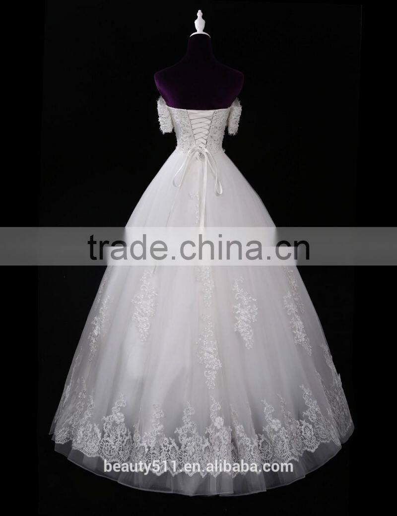 Hot Sale Embroidered A-Line Off-Shoulder Alibaba Lace Wedding Dress F11701