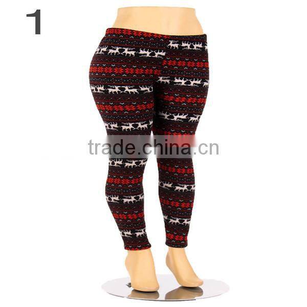 Plus Size Fur Lined Leggings Tribal Winter Print Thick Stretch Pant 1X 2X 3X 4X
