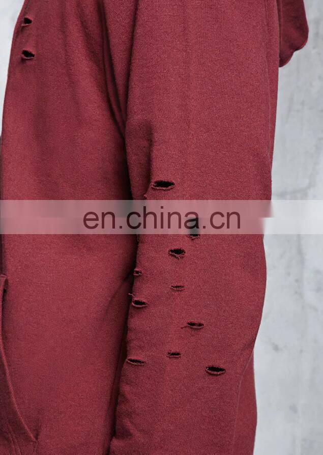 2017 OEM Factory Cotton Polyester High-Polish Zip-Front Distressed Men French Terry Hoodie