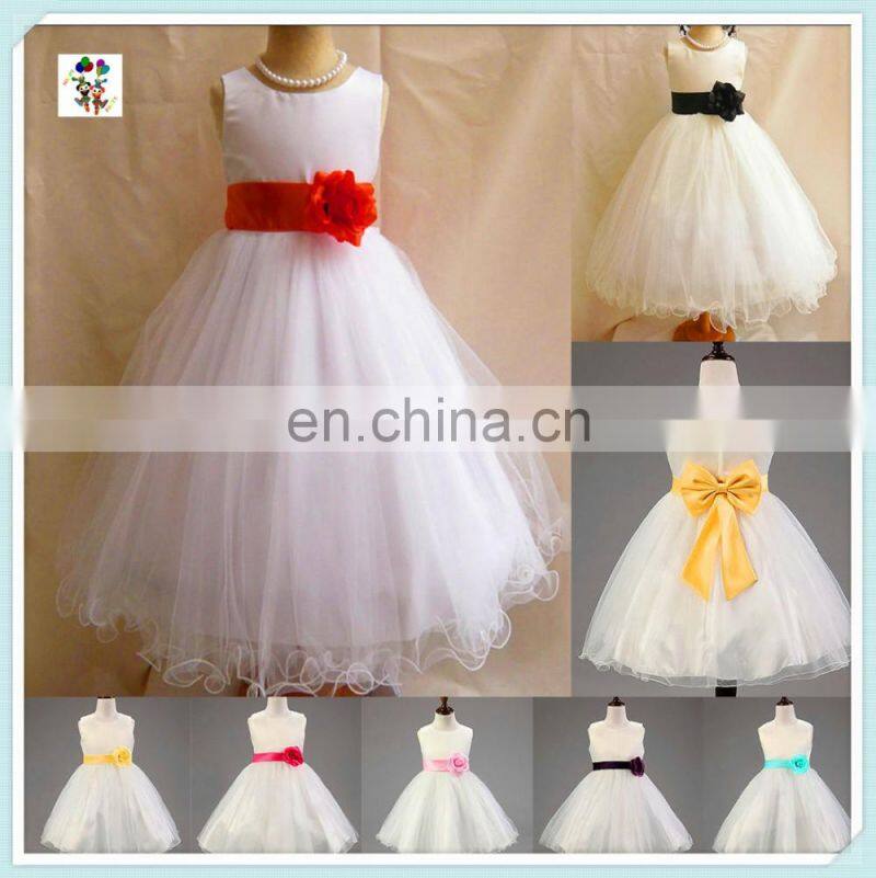 Hot Sale White Gown Tulle Flower Girl Kids Dresses HPC-3091