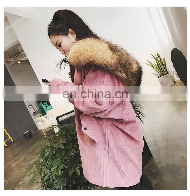 New Arrival Women Monochromatic Jackets and Winter Coats With Corduroy Fabric
