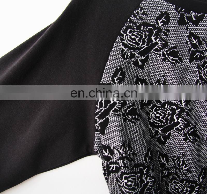 long sleeve pullover with round Collar black Jacquard