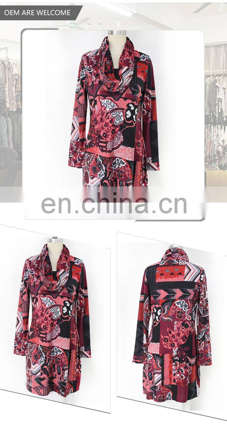 Turkish style one piece cowl neck multi color retro ropa mujer tunic for female
