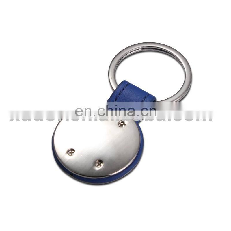 custom logo Round Metal with leather Belt Keychain
