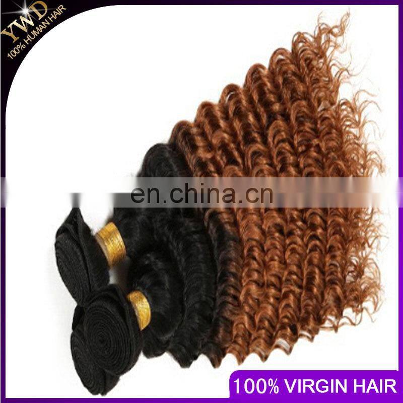 Ombre Hair Extensions Brazilian Virgin Hair Deep Curly 3Pcs Brazilian Ombre Curly T1B/30 Hair Extension Dropship 10-26INCH
