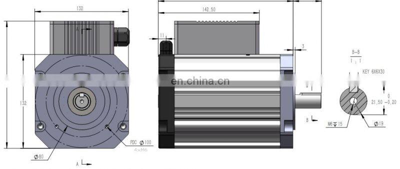 HFM053 24v 1100w 1500rpm hall sensor brushless DC motor