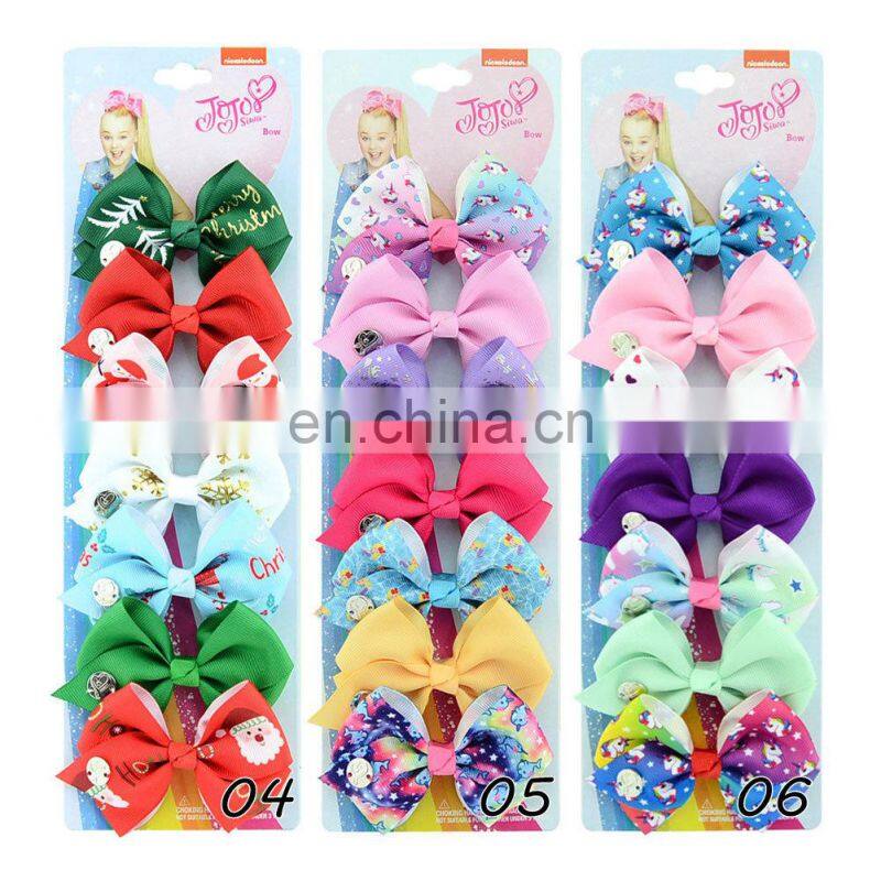 xmas 42color 3.5" JOJO kids hair Bow girl snowman colorful print Barrettes Girl Hair Rainbow Unicorn kids party hair clipper
