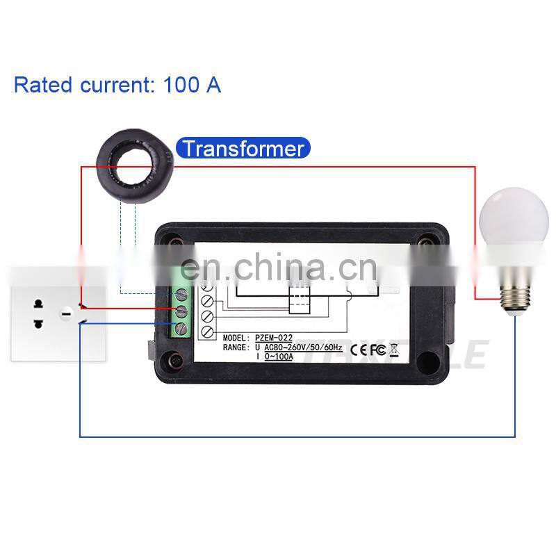 Digital Voltage Current Meter LCD Panel Amp Volt Watt Kwh Power Factor Meter AC80-260V 100A Voltmeter Ammeter with Coil CT TX022