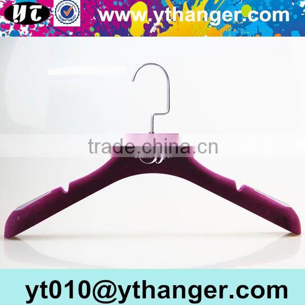 YY0493 custom hanger factory bridal dress hanger wedding dress purple notched velvet hanger