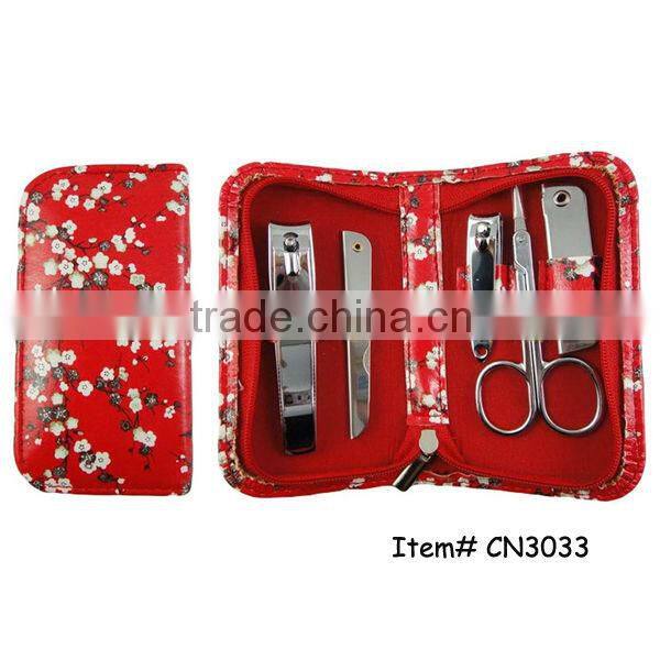 6pcs flower design PU pouch manicure set fashion manicure set