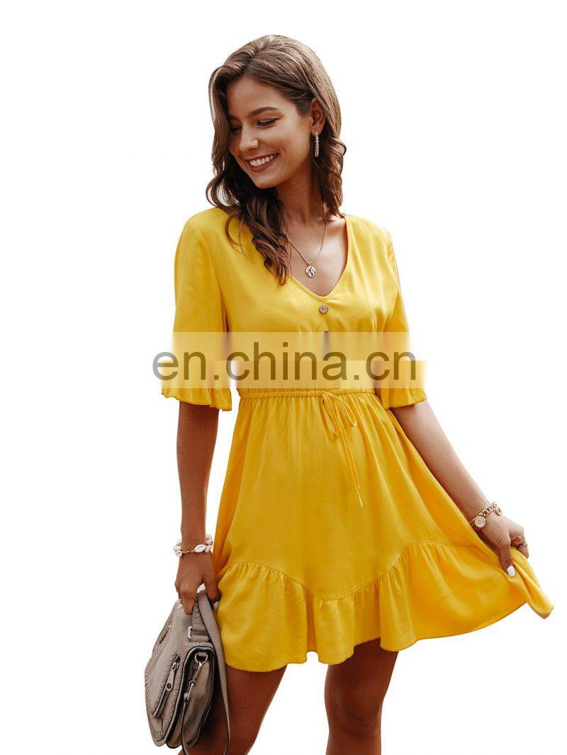 Wholesale custom-made women's clothing western-style summer solid color temperament to work leisure pure color breathable dress